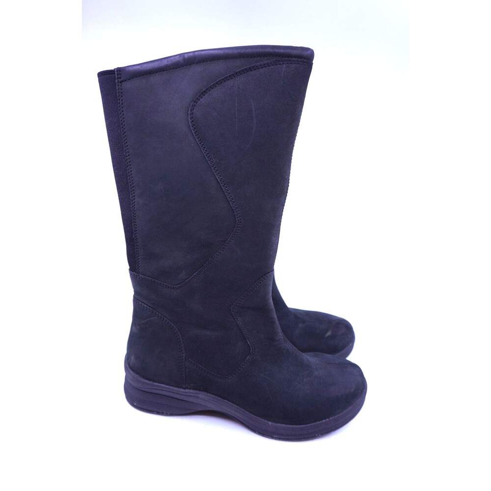 LL Bean Boots Womens Size 8.5 Leather Black Lined Tall Zip Mid Calf 502940